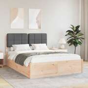 Queen Size Bed Frame with Upholstered Headboard and Slatted Base Dark Grey