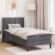 Single Bed Frame with Mattress Velvet Upholstered Plywood Slatted Foam Comfort Dark Grey