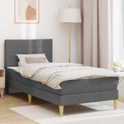 Single Bed Frame Dark Grey with Mattress Padded Headboard Polyester Upholstered Plywood
