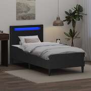 King Single LED Bed Frame Faux Leather Black | EXTG