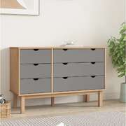 Stylish OTTA Drawer Cabinet in Brown and Grey: Durable Solid Wood Pine