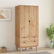 Solid Pine Wood Wardrobe Cabinet Freestanding Clothes Storage with Hanging Rail