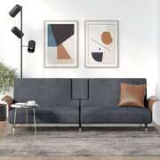 Elegant Twilight Escape: Dark Grey Velvet Sofa Bed with Convenient Cup Holders