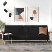 Nocturnal Luxe Retreat: Black Velvet Sofa Bed with Integrated Cup Holders