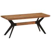 Rustic Charm: Solid Wood Acacia Dining Bench with Steel Accents