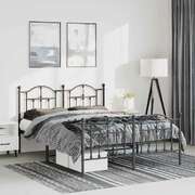 Metal Bed Frame with Headboard and Footboard Black Queen