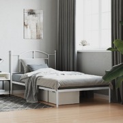 Metal Bed Frame with Headboard White King Single