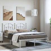 Metal Bed Frame with Headboard White Queen
