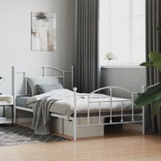 Metal Bed Frame with Headboard and Footboard - White King Single