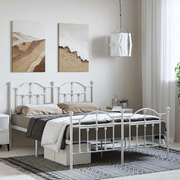 Metal Bed Frame with Headboard and Footboard White Queen