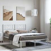 Metal Bed Frame with Headboard - White Queen Size