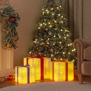 Lighted Christmas Boxes 3 pcs 64 LEDs Warm