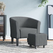 Tub Chair with Footstool Dark Grey Fabric