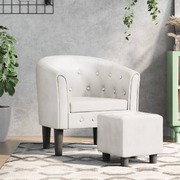 Tub Chair with Footstool White Leather