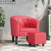 Tub Chair with Footstool Faux Leather Red