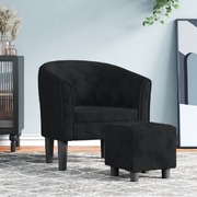 Tub Chair with Footstool Black Velvet