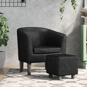 Black Tub Chair with Footstool Faux Leather