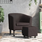 Tub Chair with Footstool Brown Faux Leather