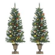 Artificial Christmas Trees 2 pcs 100 LEDs Green and White