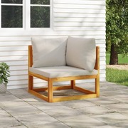 Acacia Wood Sectional Corner Sofa with Light Grey Cushions