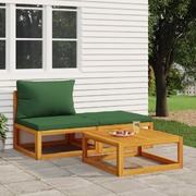 Acacia Wood 3-Piece Garden Lounge Set with Cushions