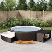 Luxury Soak Haven: Black Poly Rattan Hot Tub Surround with Solid Wood Acacia