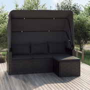 Ultimate Comfort: Black Poly Rattan 3-Seater Garden Sofa with Roof and Footstool