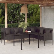 Elegance in Black: L-Shaped Poly Rattan Garden Sofa Set with Cushions