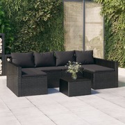 2-Piece Black Poly Rattan Garden Lounge Set with Cushions