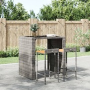 Contemporary Charm: 2-Piece Grey Poly Rattan and Solid Wood Bar Stool Set