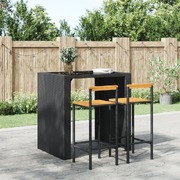 Contemporary Charm: 2-Piece Black Poly Rattan and Solid Wood Acacia Bar Stools