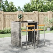 Contemporary Charm: 2-Piece Grey Poly Rattan and Solid Wood Acacia Bar Stools