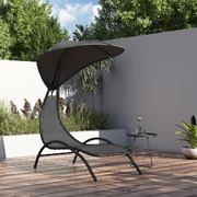 Eclipse Retreat: Canopied Sun Lounger in Dark Grey Fabric & Steel