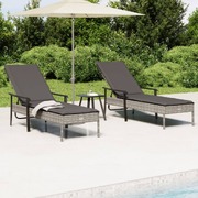 2 Grey Poly Rattan Sun Loungers with Table and Cushions