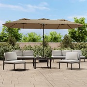 Elegant Illumination: LED Double-Head Parasol in Timeless Taupe
