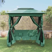 Verdant Oasis: Swing Bench Garden Gazebo with Green Fabric & Steel