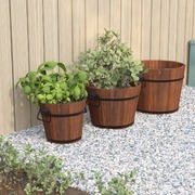 Rustic Trio Wooden Planter Set: Solid Fir Wood Bucket Planters