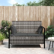 Rattan Romance: Grey 2-Seater Garden Bench with Cushions