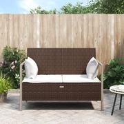 Rattan Rendezvous: Brown 2-Seater Garden Bench with Cushions