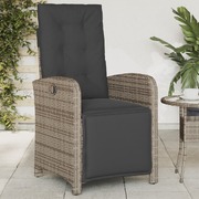 Reclining Garden Chair with Footrest-Grey Poly Rattan