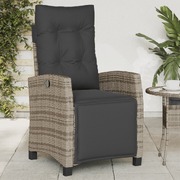 Reclining Garden Chair with Footrest Grey-Poly Rattan