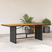 Garden Table with Acacia Wood Top Black Poly Rattan