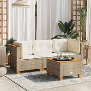 Garden Sofa with Cushions 3-Seater Couch Settee Patio Beige Poly Rattan
