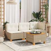 Garden Sofa with Cushions 3-Seater Couch Settee Patio Beige Poly Rattan