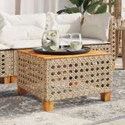 Solid Wood Acacia Garden Table Beige Poly Rattan Outdoor Dining Table