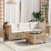Garden Sofa with Cushions 3-Seater Couch Settee Patio Beige Poly Rattan