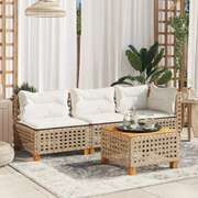 Garden Sofa with Cushions 3-Seater Couch Settee Patio Beige Poly Rattan