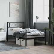 Black-Metal Bed Frame with Headboard and Footboard King Single