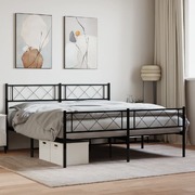 Metal Bed Frame with Headboard and Footboard Black Queen Size