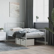 Contemporary Serenity: White Metal Bed Frame with Headboard